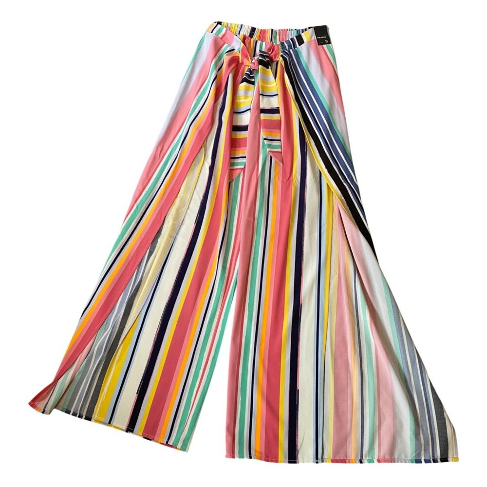 NEW NY & Co. Multicolored Striped Palazzo Pants Elastic Waist Small - Picture 2 of 11
